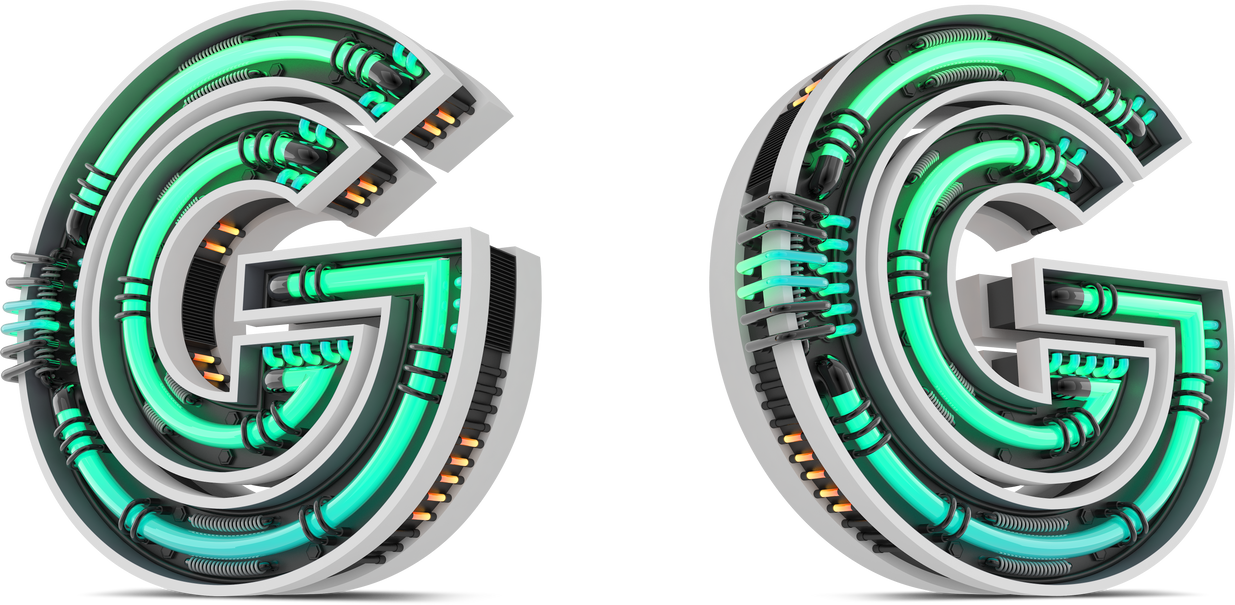 3D Letter G with Green Neon Light Effect