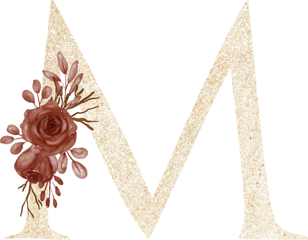 gold glitter alphabet m watercolor floral